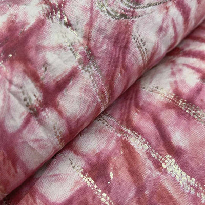 Pink & White Abstract Printed Chanderi Foil Print Fabric