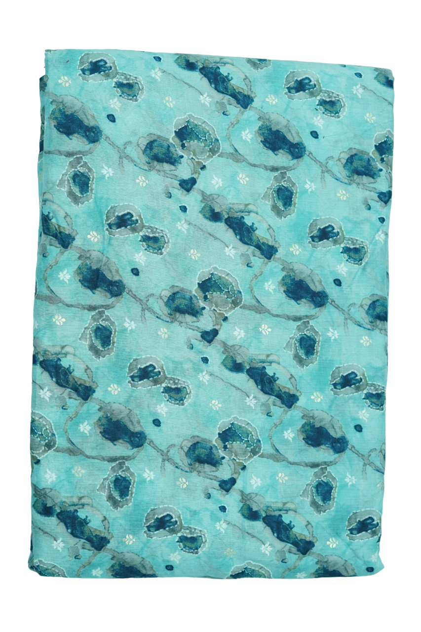 Light Blue Floral Muslin Cotton Fabric