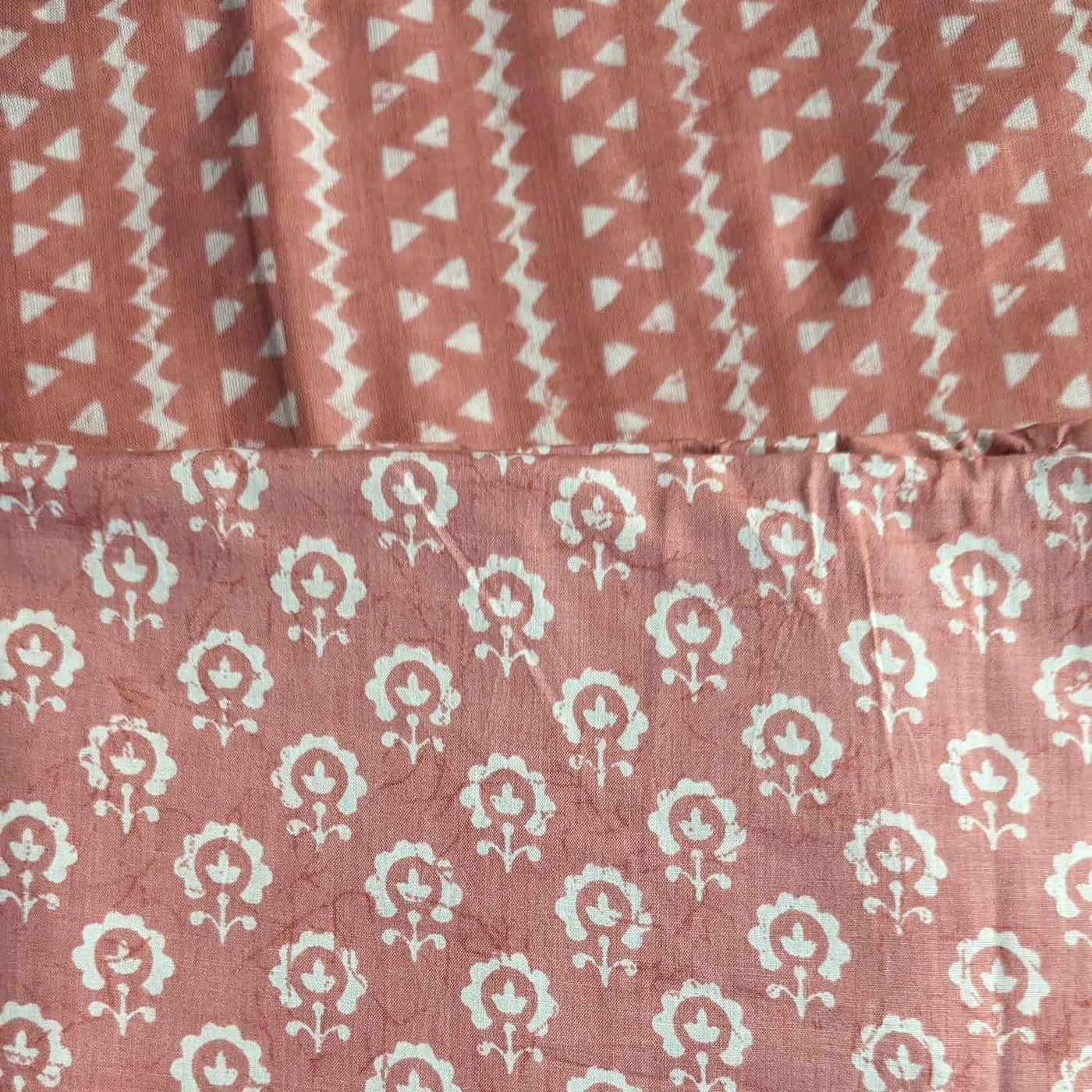 Brick Brown Motifs / Stripes Cotton Fabric Combo