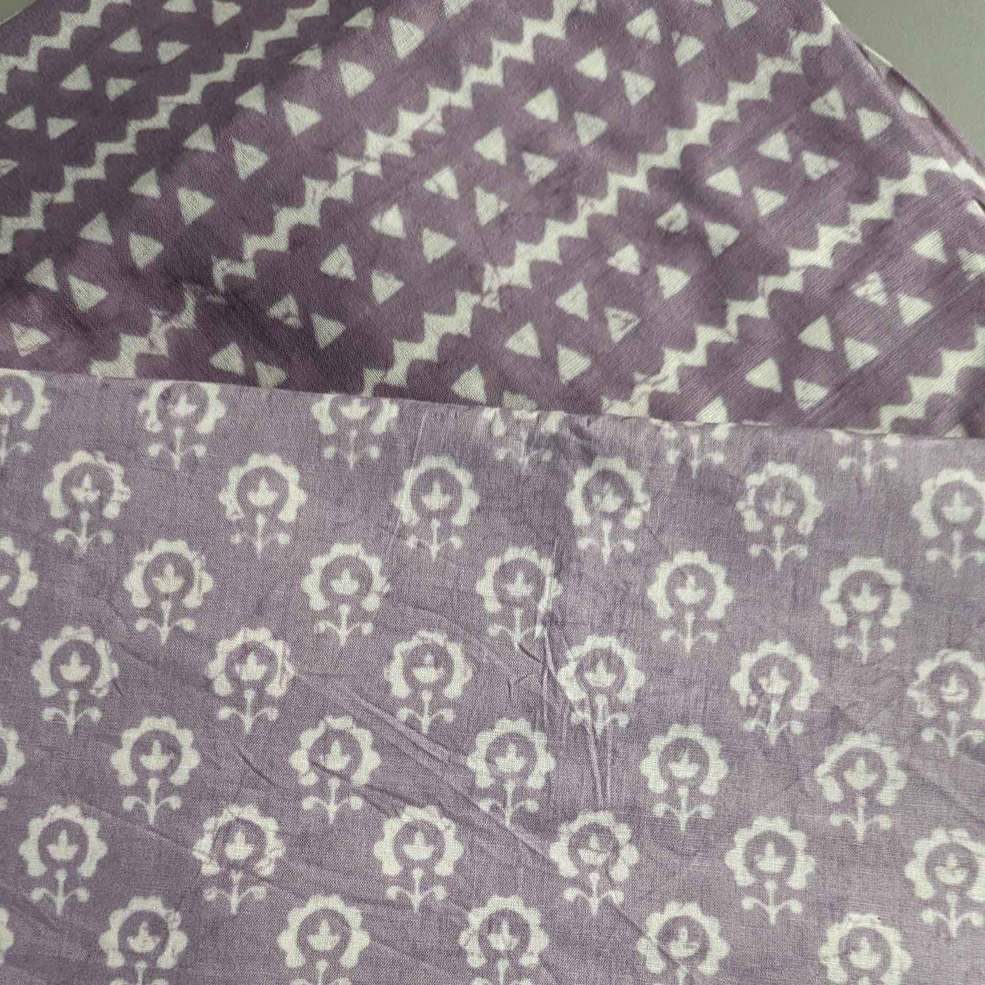 Lavender Motifs / Stripes Cotton Fabric Combo