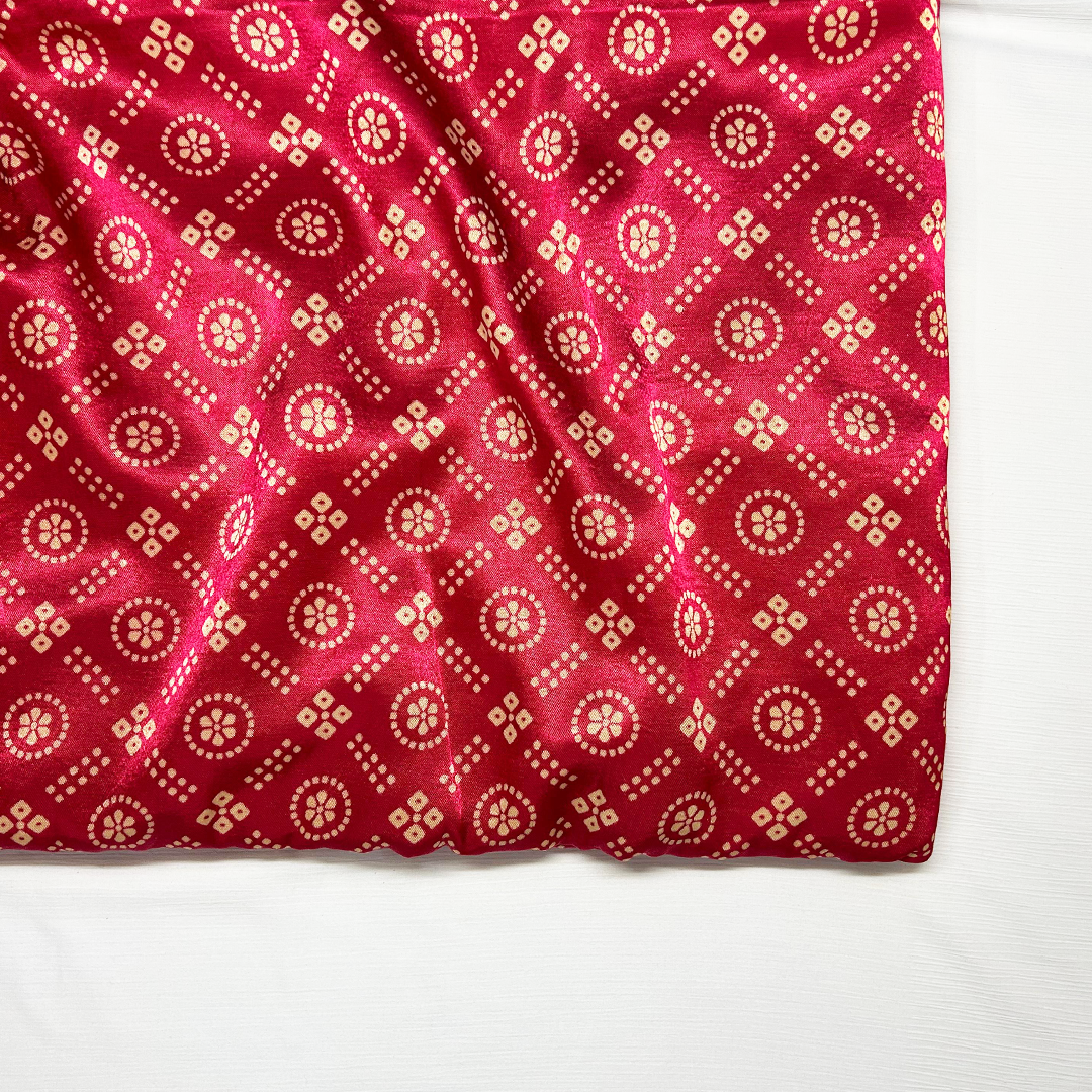 Hot Pink & Cream Traditional Patola Printed Mashru Silk Fabric