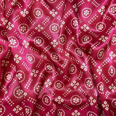 Hot Pink & Cream Traditional Patola Printed Mashru Silk Fabric