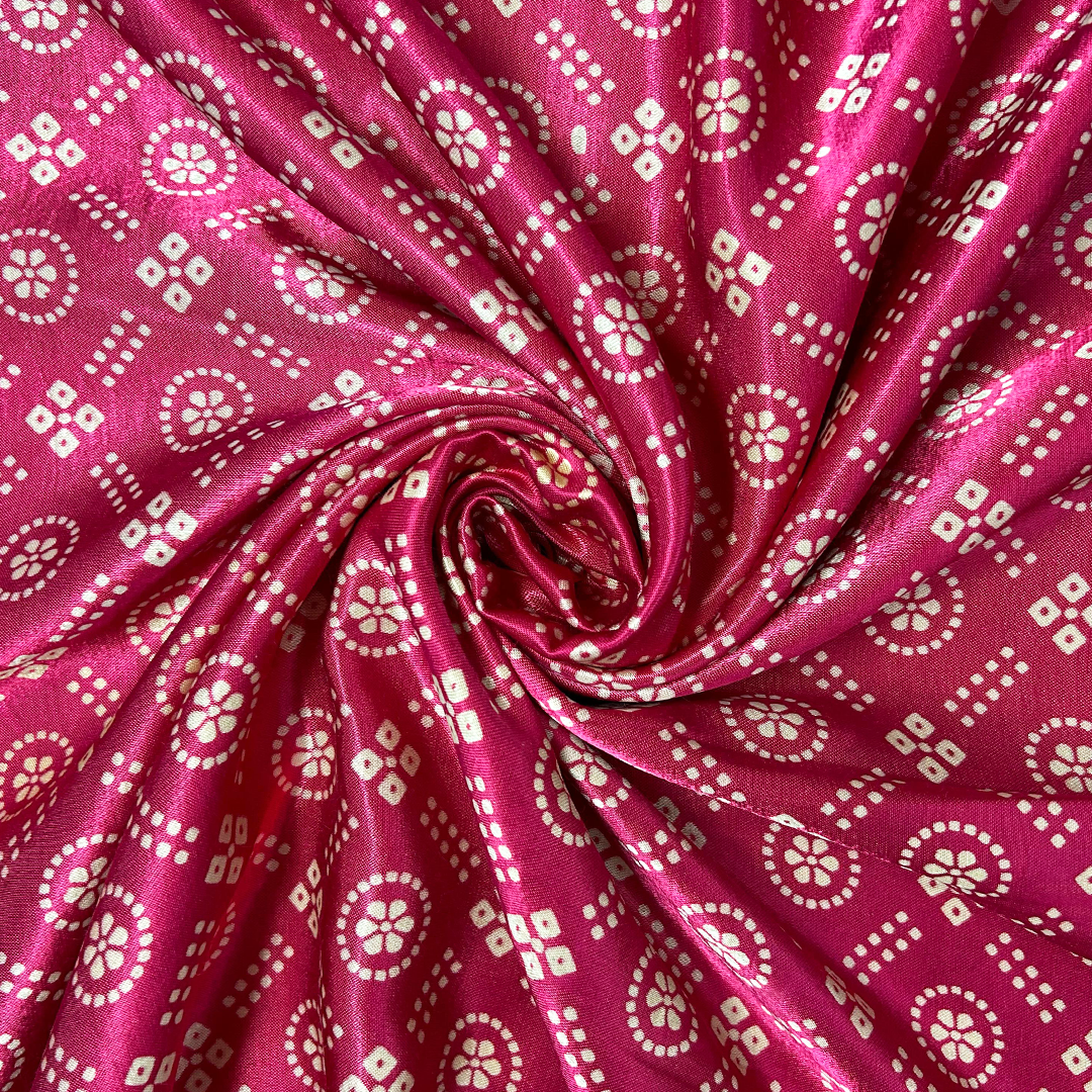 Hot Pink & Cream Traditional Patola Printed Mashru Silk Fabric