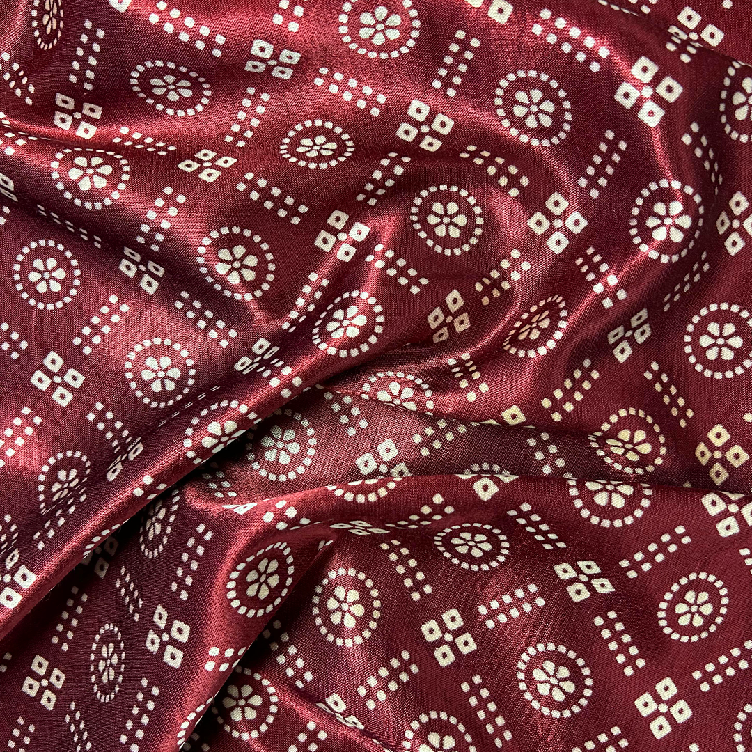 Maroon & Cream Traditional Patola Printed Mashru Silk Fabric