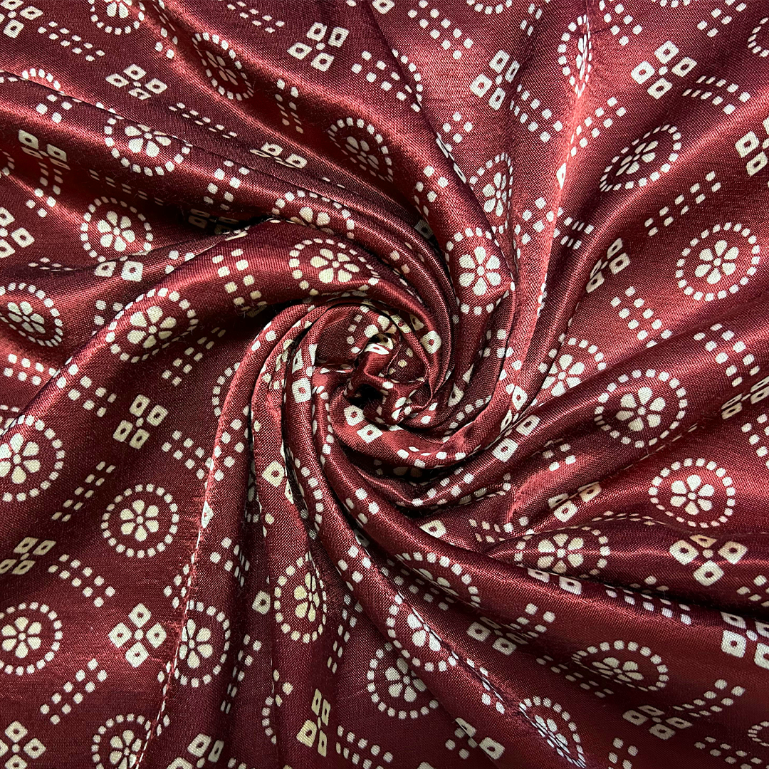 Maroon & Cream Traditional Patola Printed Mashru Silk Fabric