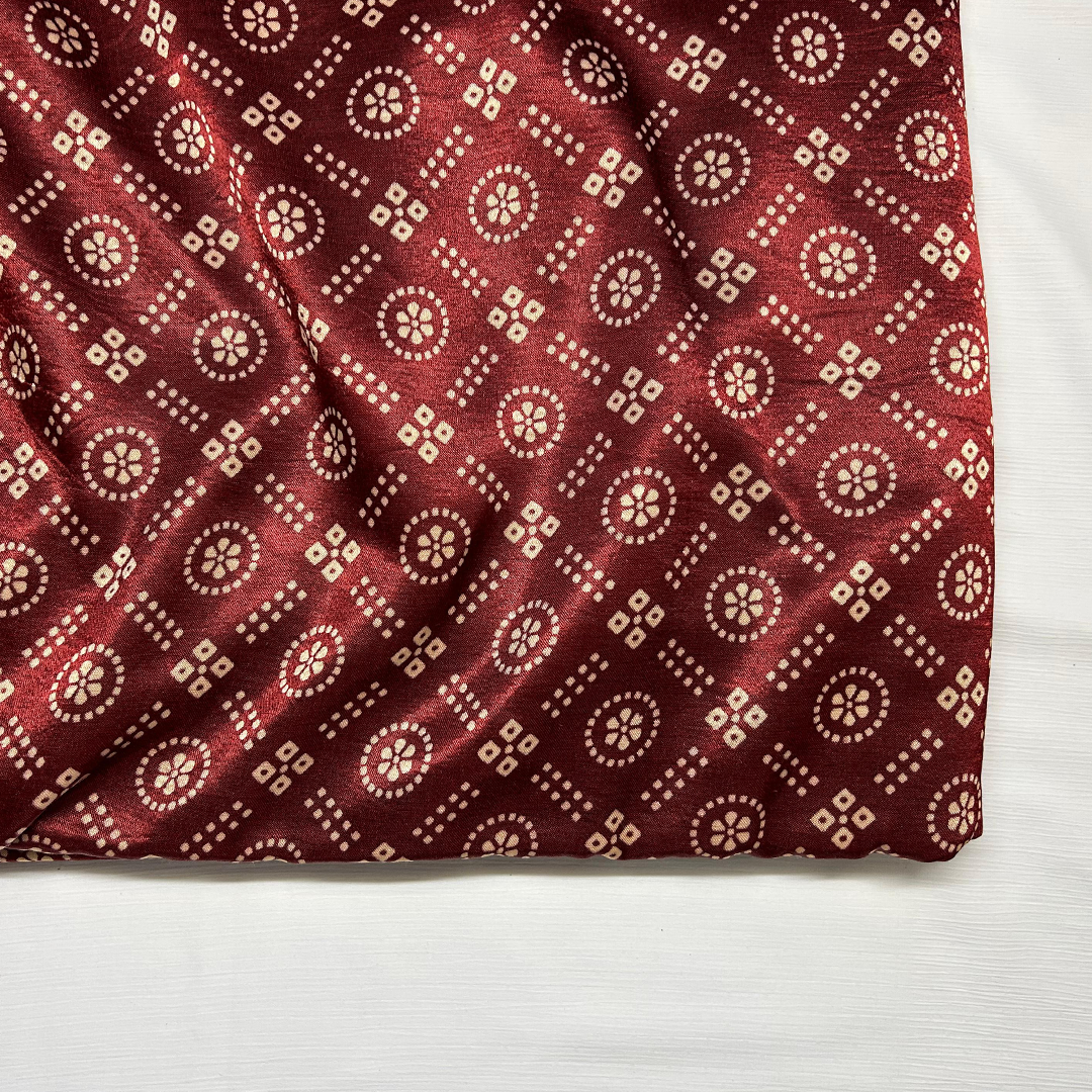 Maroon & Cream Traditional Patola Printed Mashru Silk Fabric