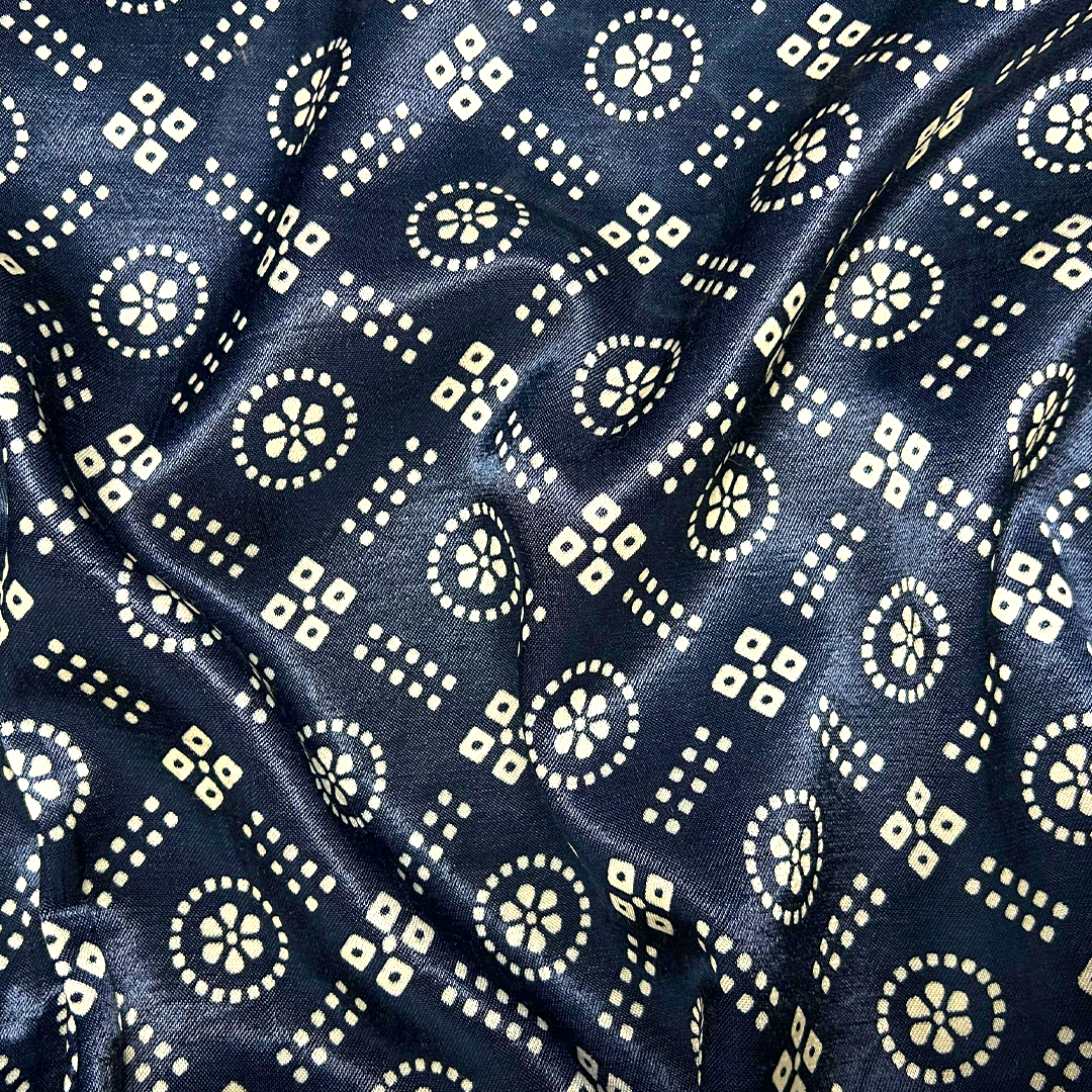 Navy Blue & Cream Traditional Patola Printed Mashru Silk Fabric