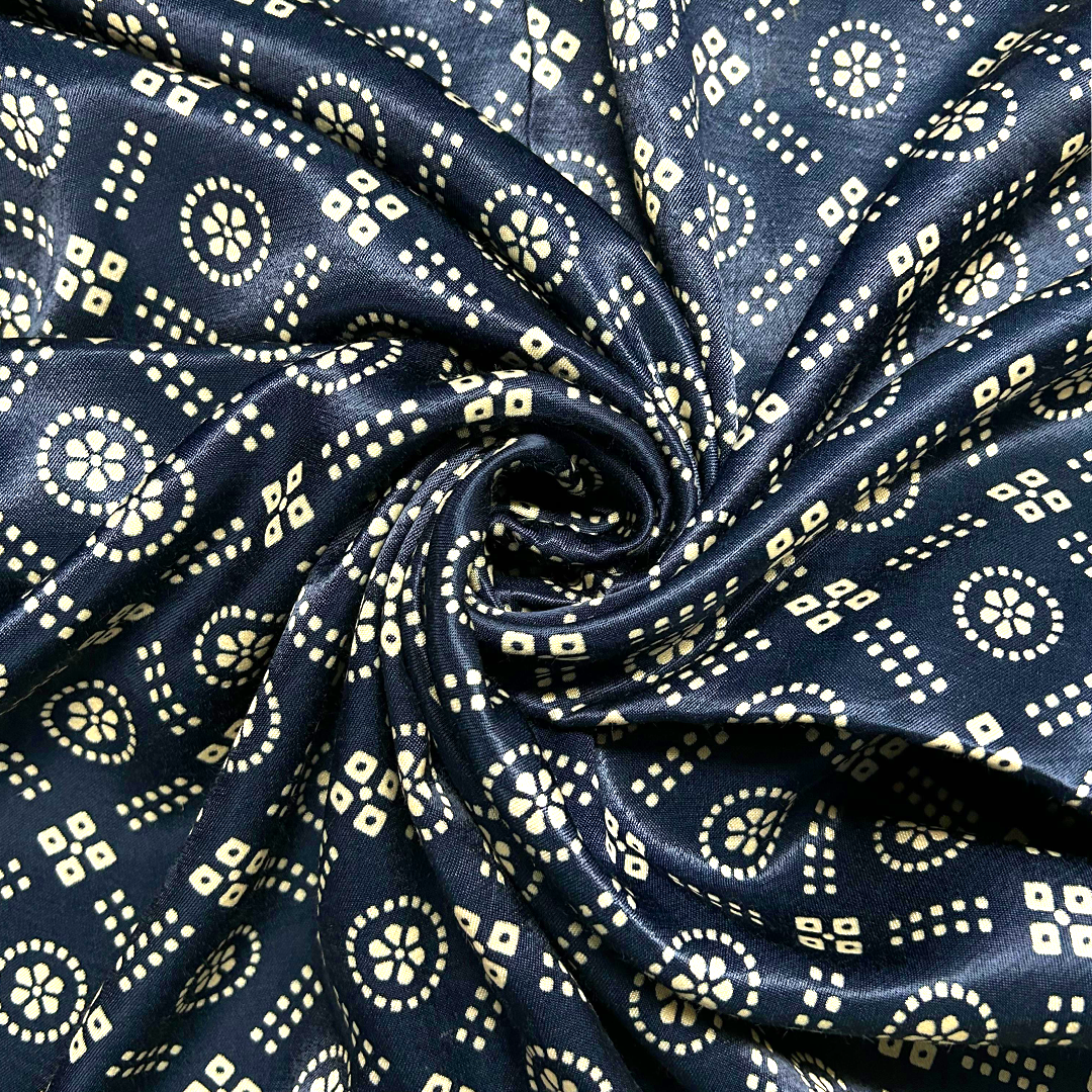 Navy Blue & Cream Traditional Patola Printed Mashru Silk Fabric