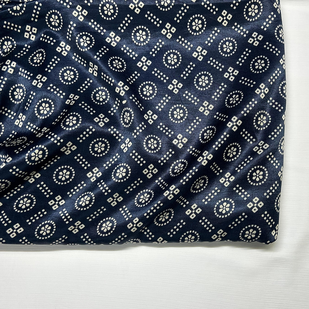 Navy Blue & Cream Traditional Patola Printed Mashru Silk Fabric