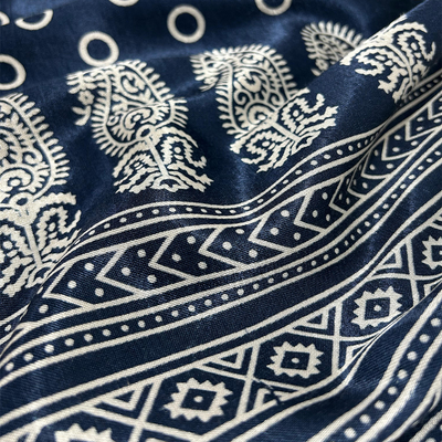 Navy Blue Traditional Patola Printed Mashru Silk Fabric