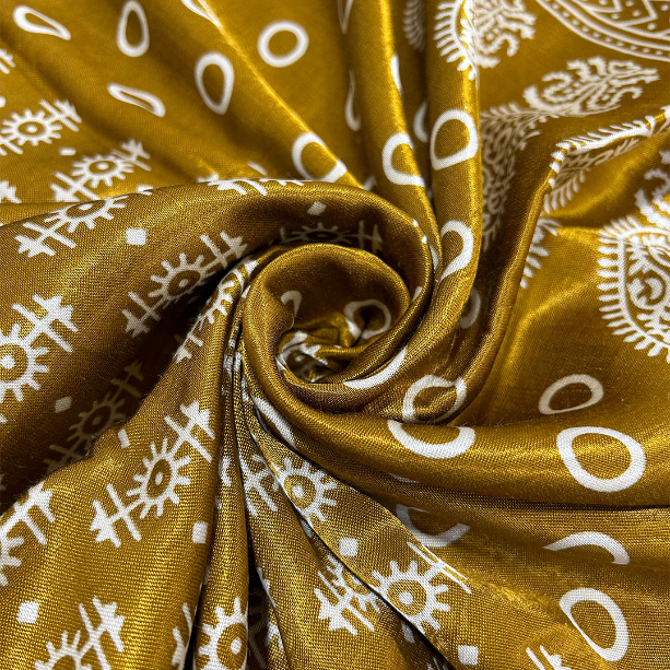 Golden Traditional Patola Printed Mashru Silk Fabric