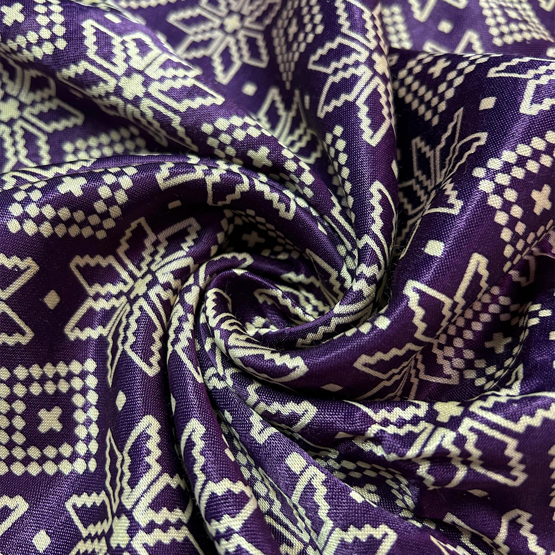 Purple & Cream Traditional Patola Printed Mashru Silk Fabric