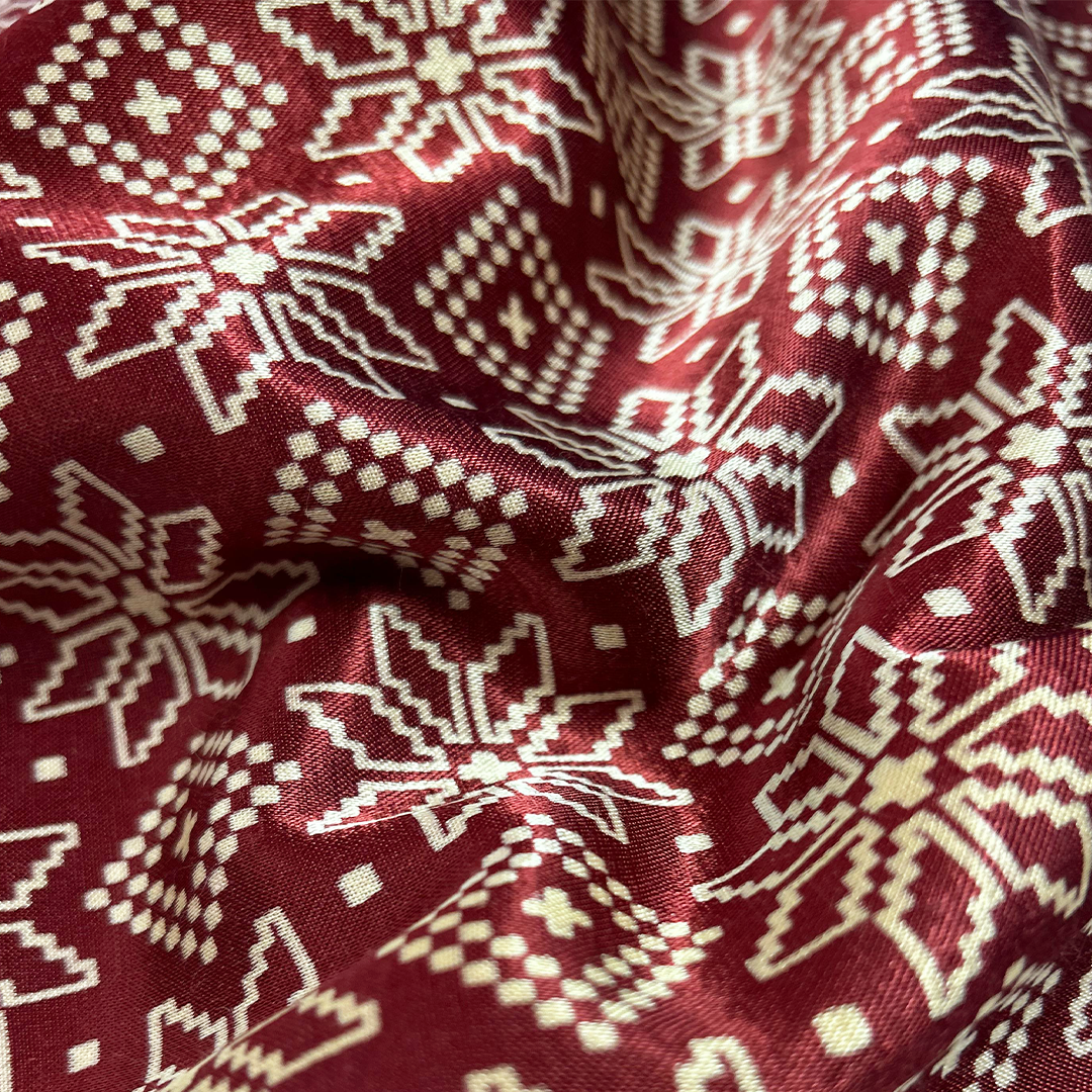 Maroon & Cream Traditional Patola Printed Mashru Silk Fabric