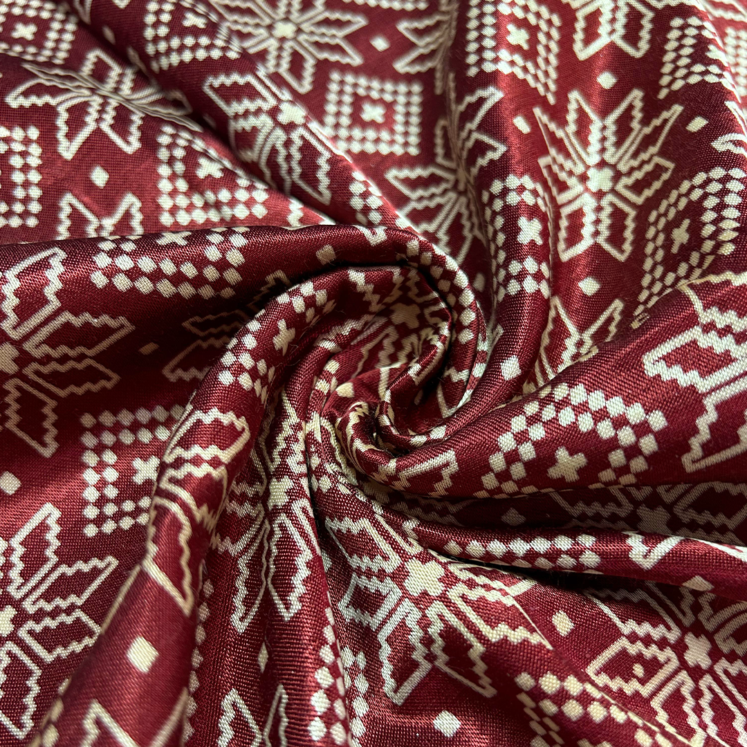 Maroon & Cream Traditional Patola Printed Mashru Silk Fabric