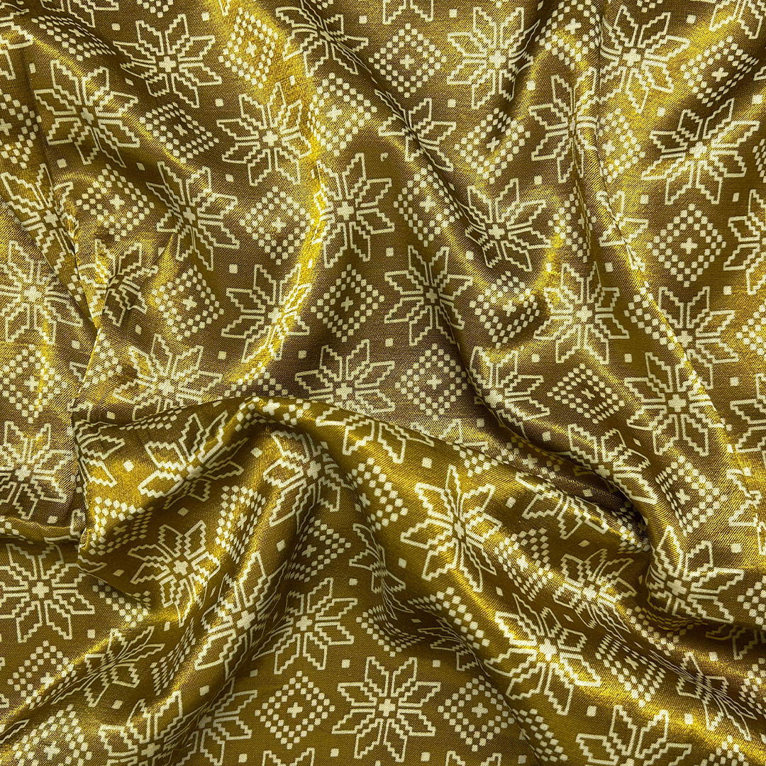 Golden Floral Patola Printed Mashru Silk Fabric