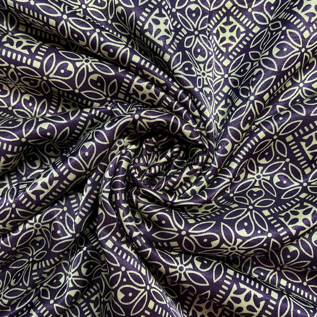 Purple Traditional Printed Mashru Silk Fabric (Wholesale)