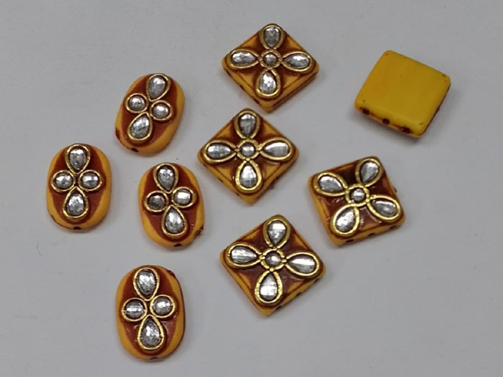 Golden Mix Plastic Bead with Plastic Stone Work