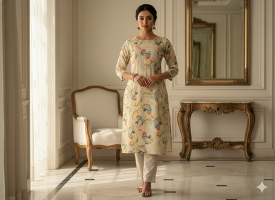 Off White 100 % Pure Mul Mul Cotton Chikan Embroidered Fabric