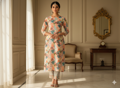 Peach 100 % Pure Mul Mul Cotton Chikan Embroidered Fabric
