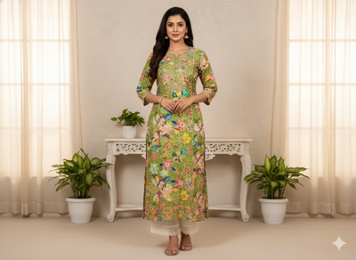 Light Green 100 % Pure Mul Mul Cotton Chikan Embroidered Fabric