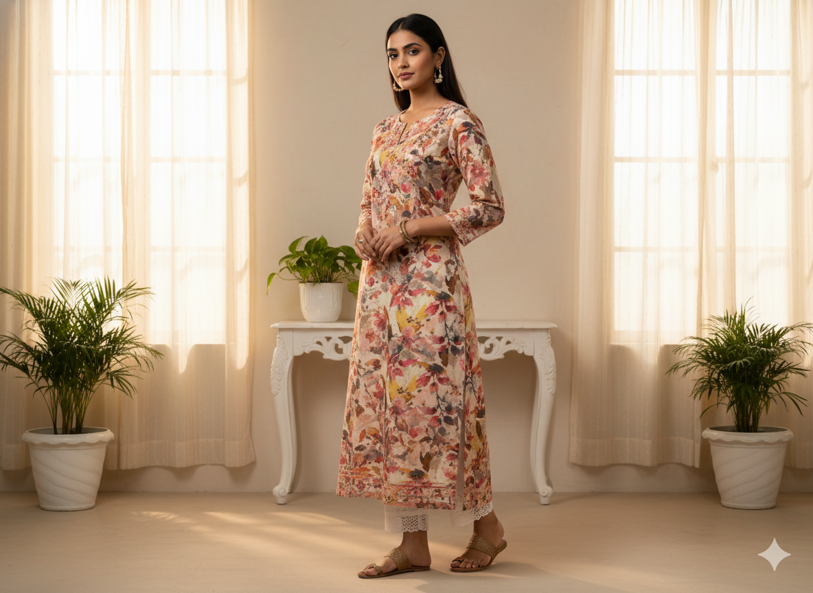 Multicolor 100 % Pure Mul Mul Cotton Chikan Embroidered Fabric