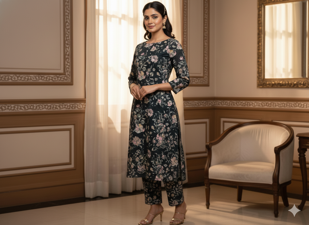 Black 100 % Pure Mul Mul Cotton Chikan Embroidered Fabric