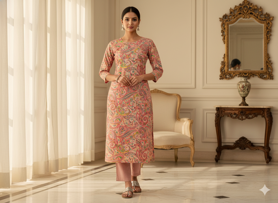 Pastel Pink 100 % Pure Mul Mul Cotton Chikan Embroidered Fabric