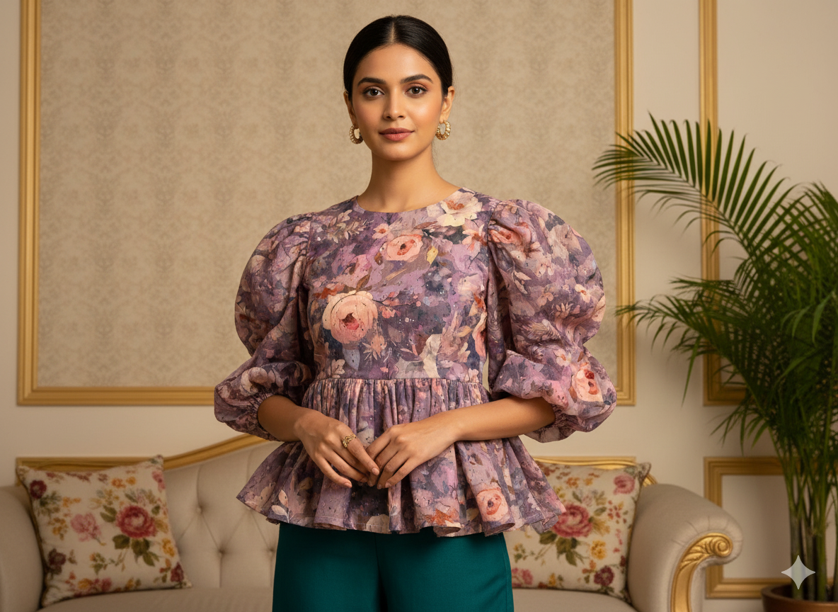 Plum 100 % Pure Mul Mul Cotton Chikan Embroidered Fabric