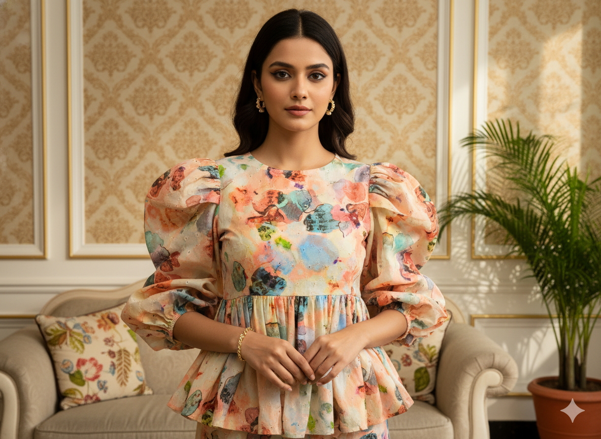 Peach 100 % Pure Mul Mul Cotton Chikan Embroidered Fabric