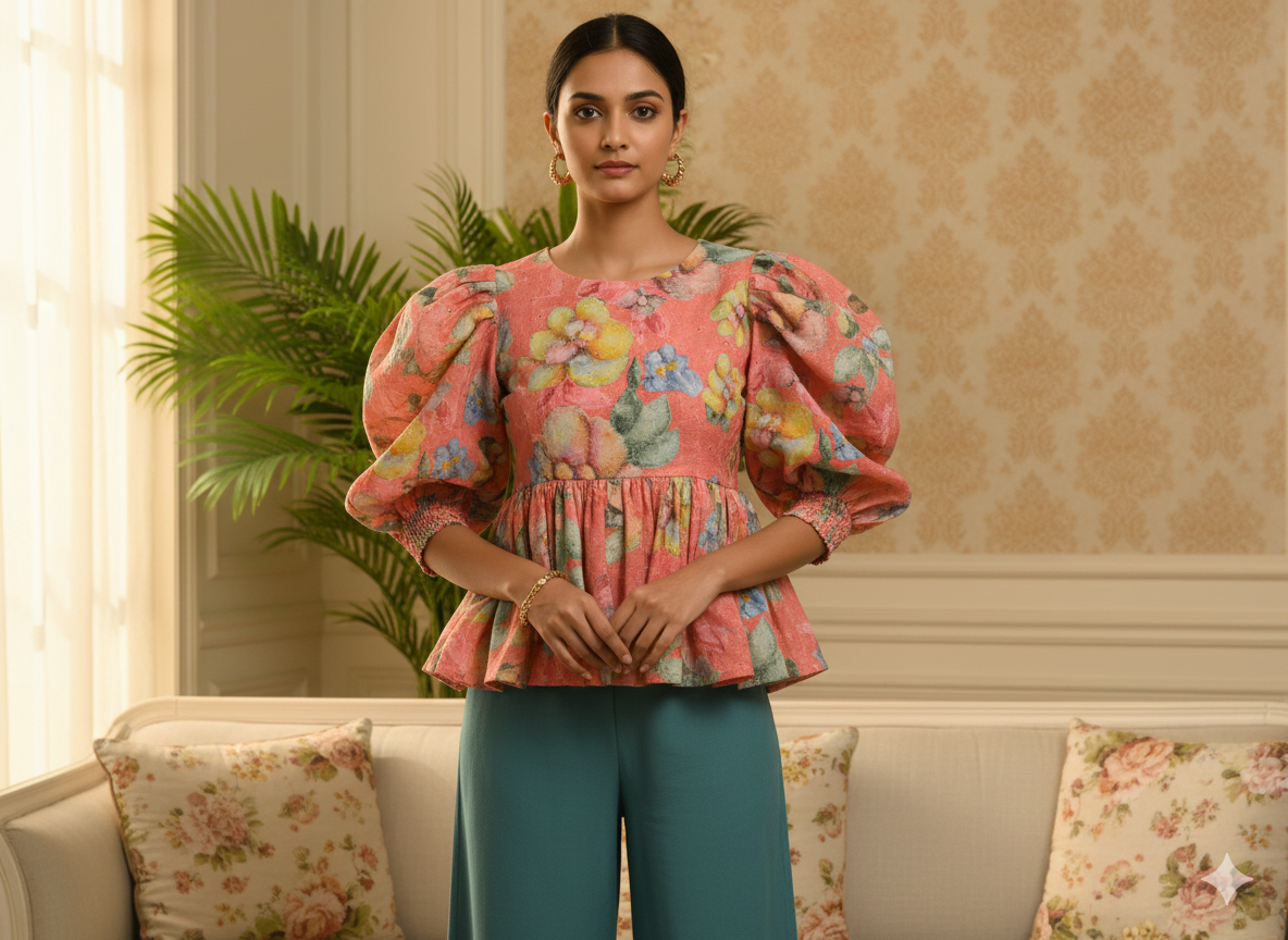Peach 100 % Pure Mul Mul Cotton Chikan Embroidered Fabric