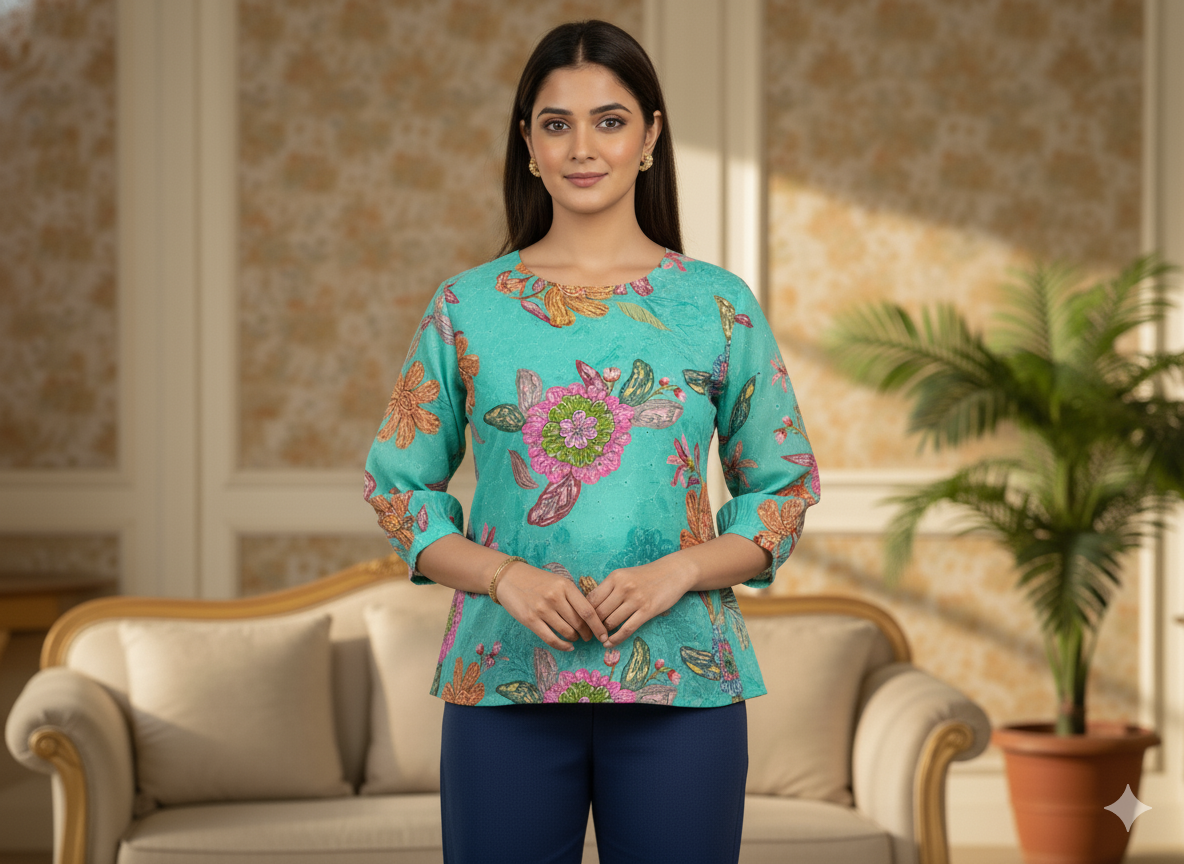 Teal Green 100 % Pure Mul Mul Cotton Chikan Embroidered Fabric