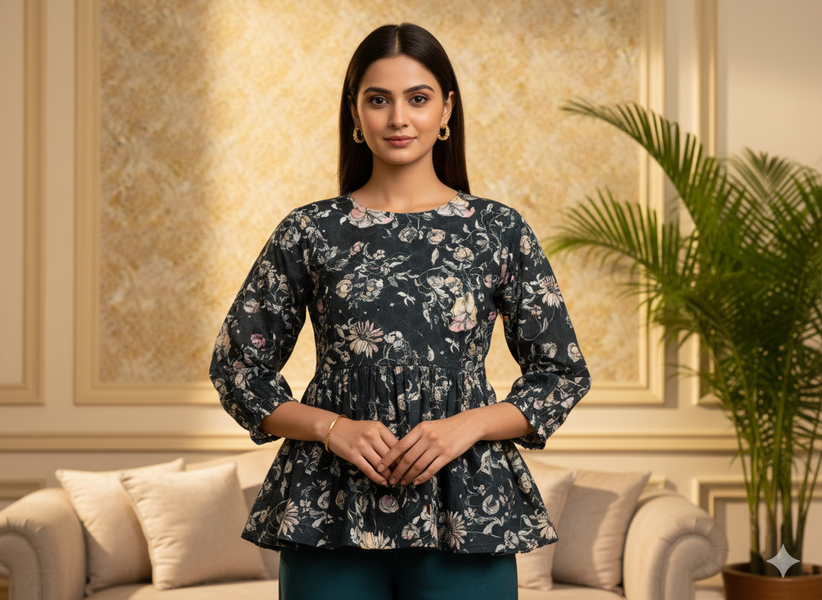 Black 100 % Pure Mul Mul Cotton Chikan Embroidered Fabric