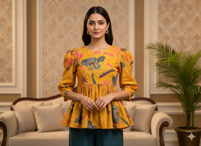 Yellow 100 % Pure Mul Mul Cotton Chikan Embroidered Fabric