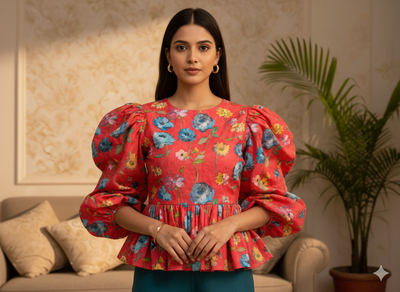 Red 100 % Pure Mul Mul Cotton Chikan Embroidered Fabric
