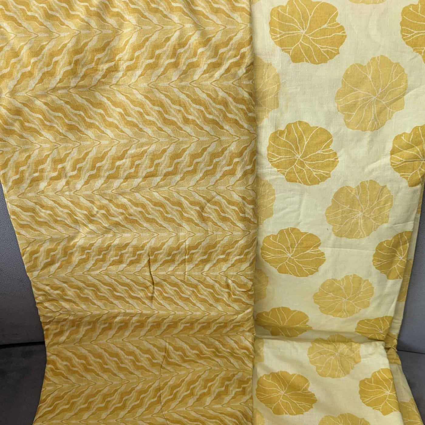 Mustard & Yellow Floral / Chevron Cotton Fabric Combo