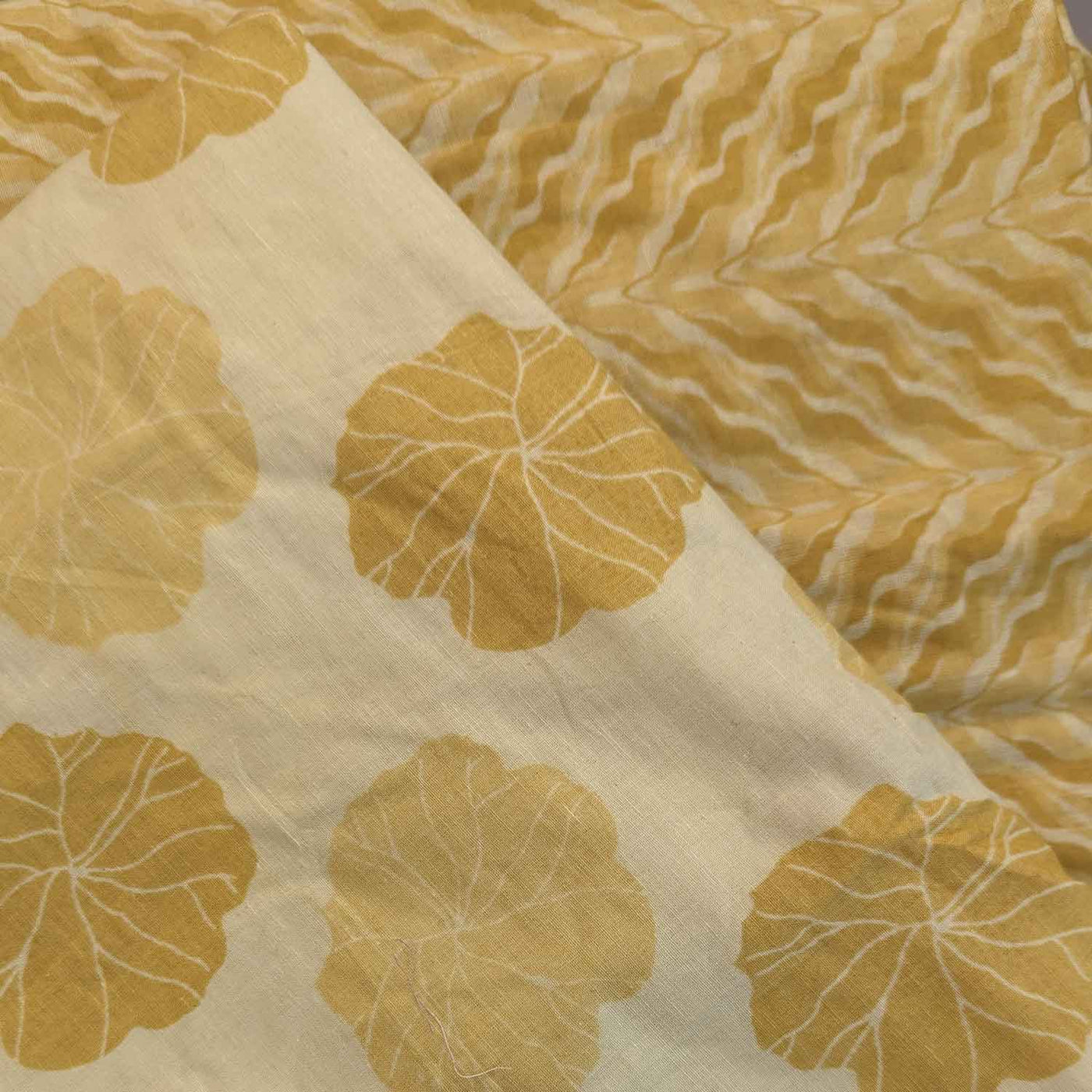 Mustard & Yellow Floral / Chevron Cotton Fabric Combo