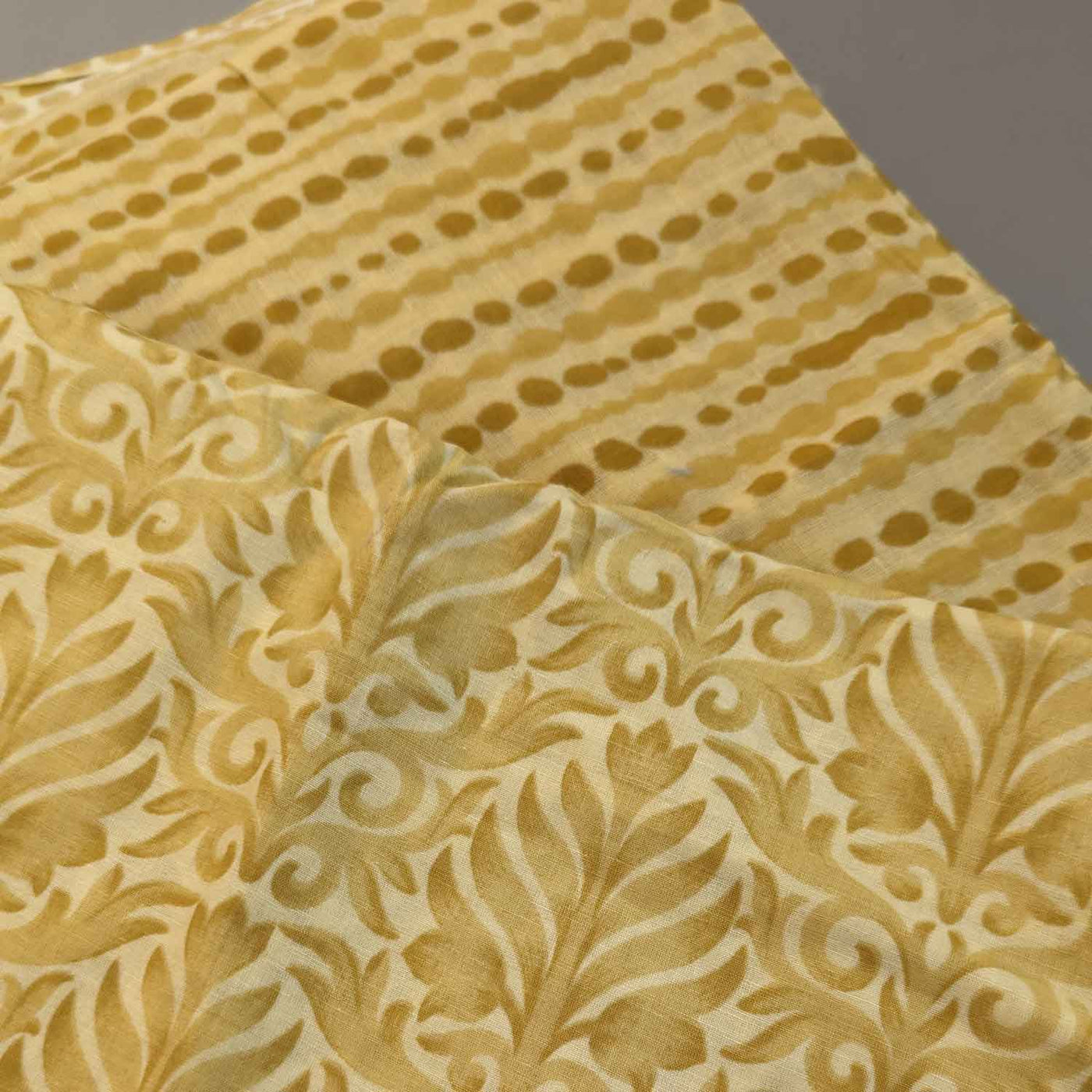 Mustard & Yellow Traditional / Abstract Cotton Fabric Combo