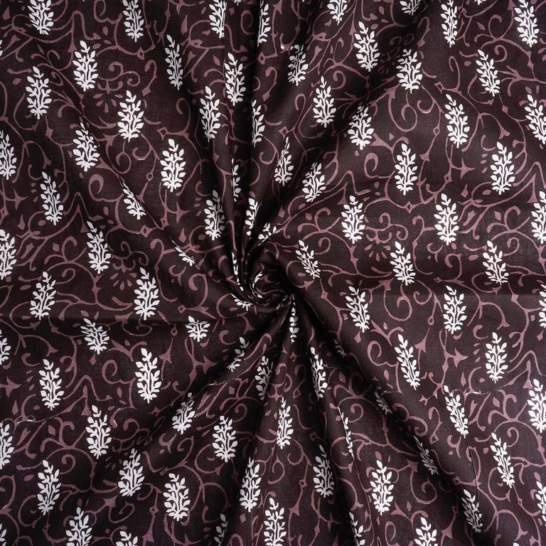 Brown & White Floral Printed Pure Cotton Fabric