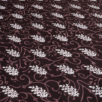 Brown & White Floral Printed Pure Cotton Fabric