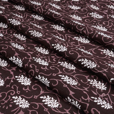 Brown & White Floral Printed Pure Cotton Fabric