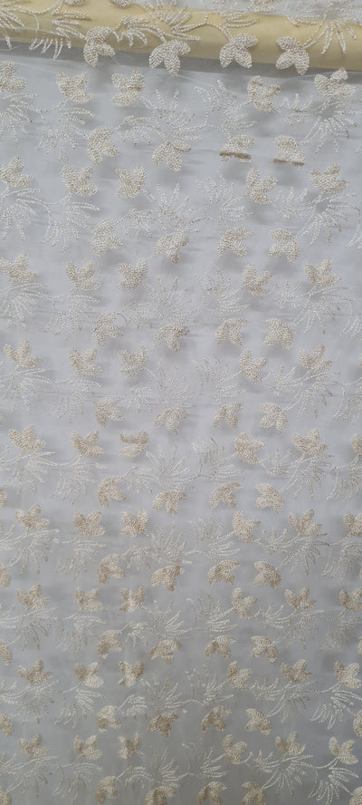 Golden Traditional Embroidered Net Fabric