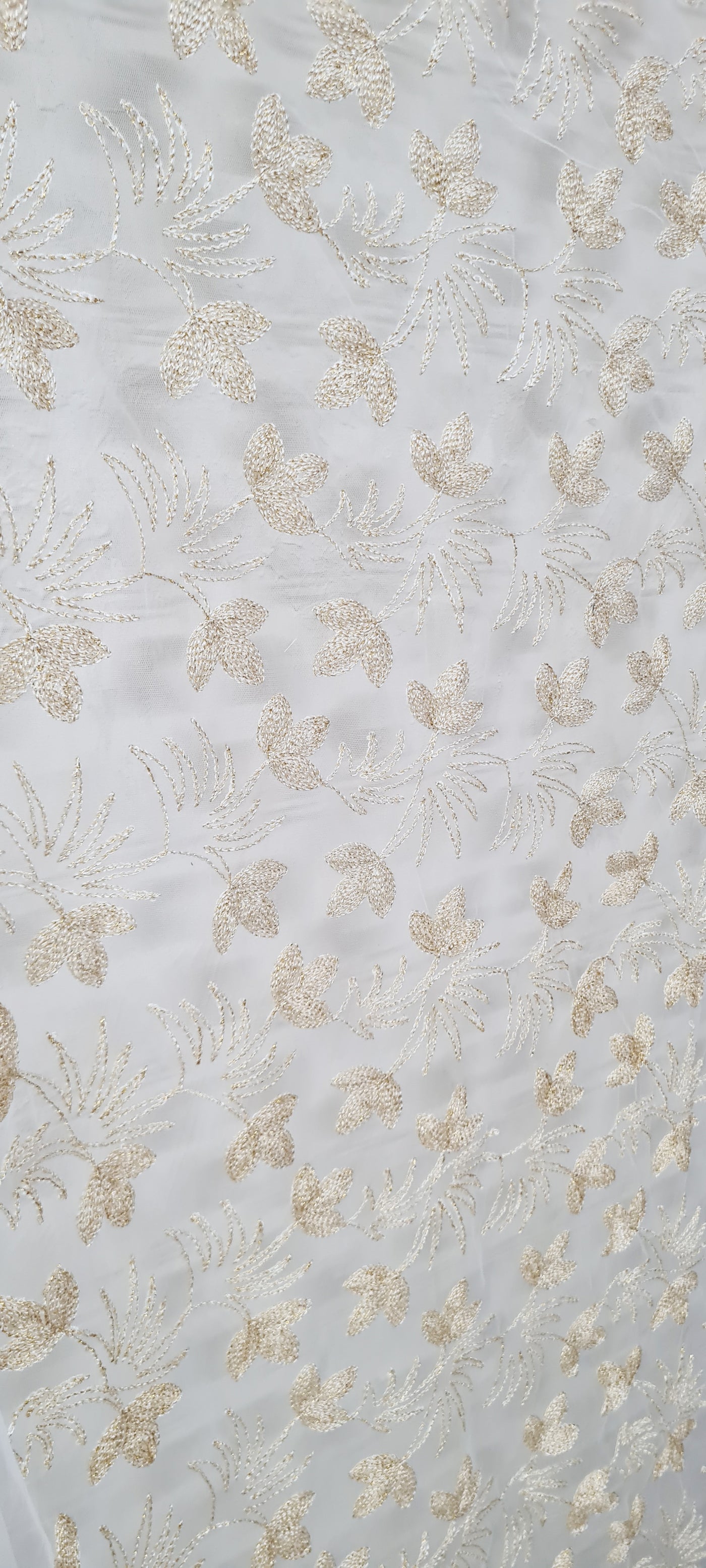 Golden Traditional Embroidered Net Fabric