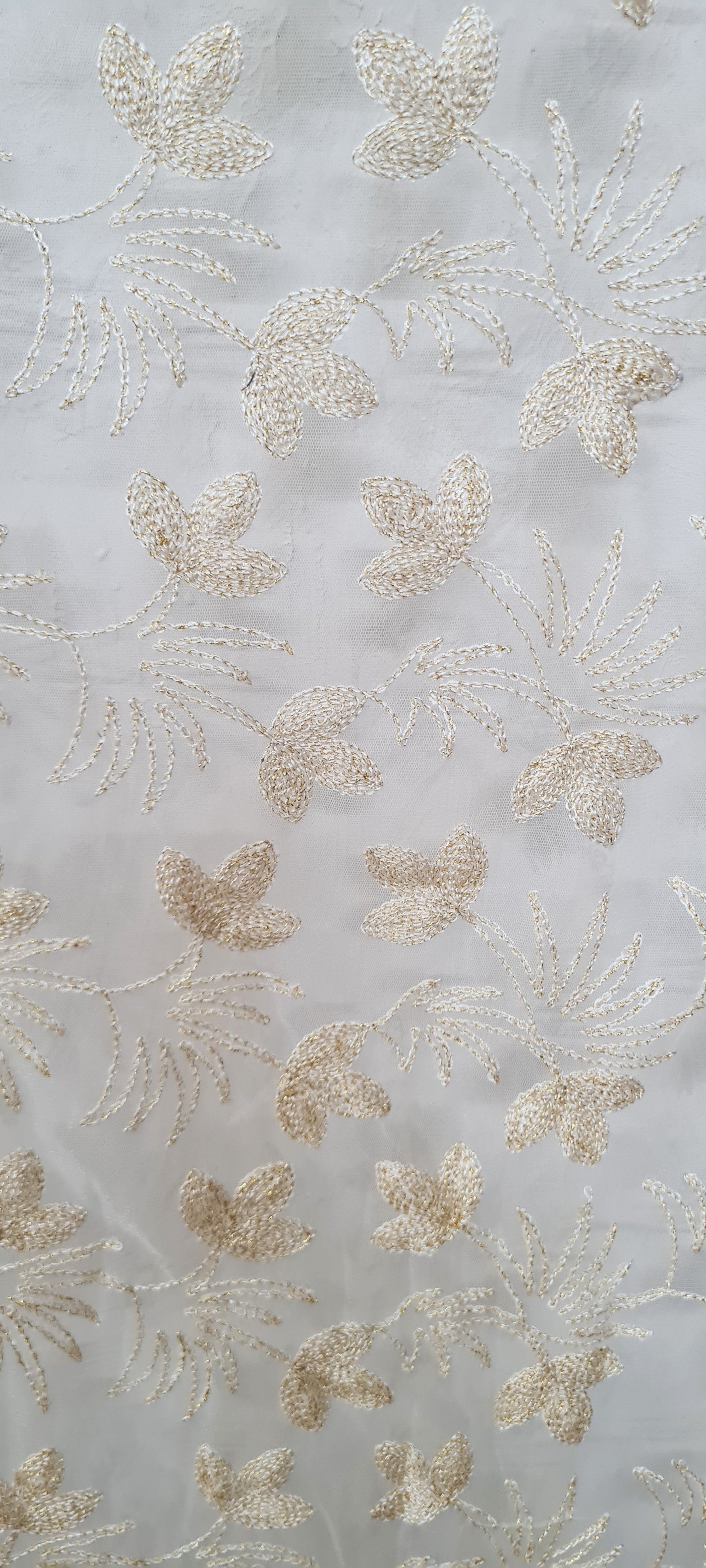 Golden Traditional Embroidered Net Fabric