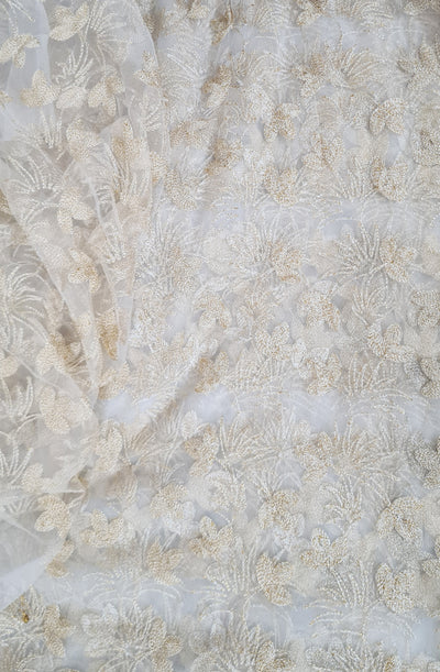 Golden Traditional Embroidered Net Fabric