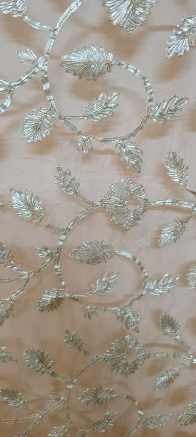 Light Yellow Floral Embroidered Net Fabric