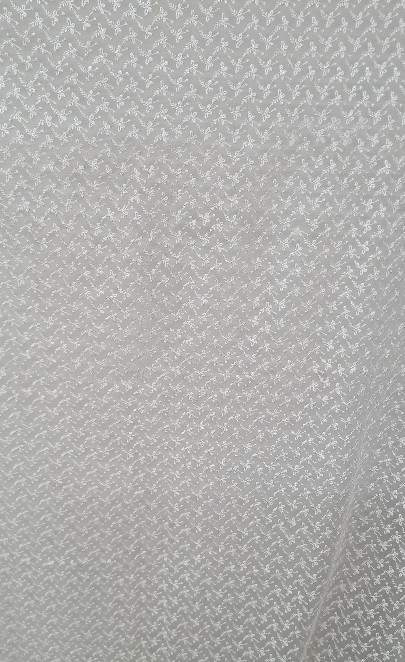 White Abstract Embroidered Net Fabric