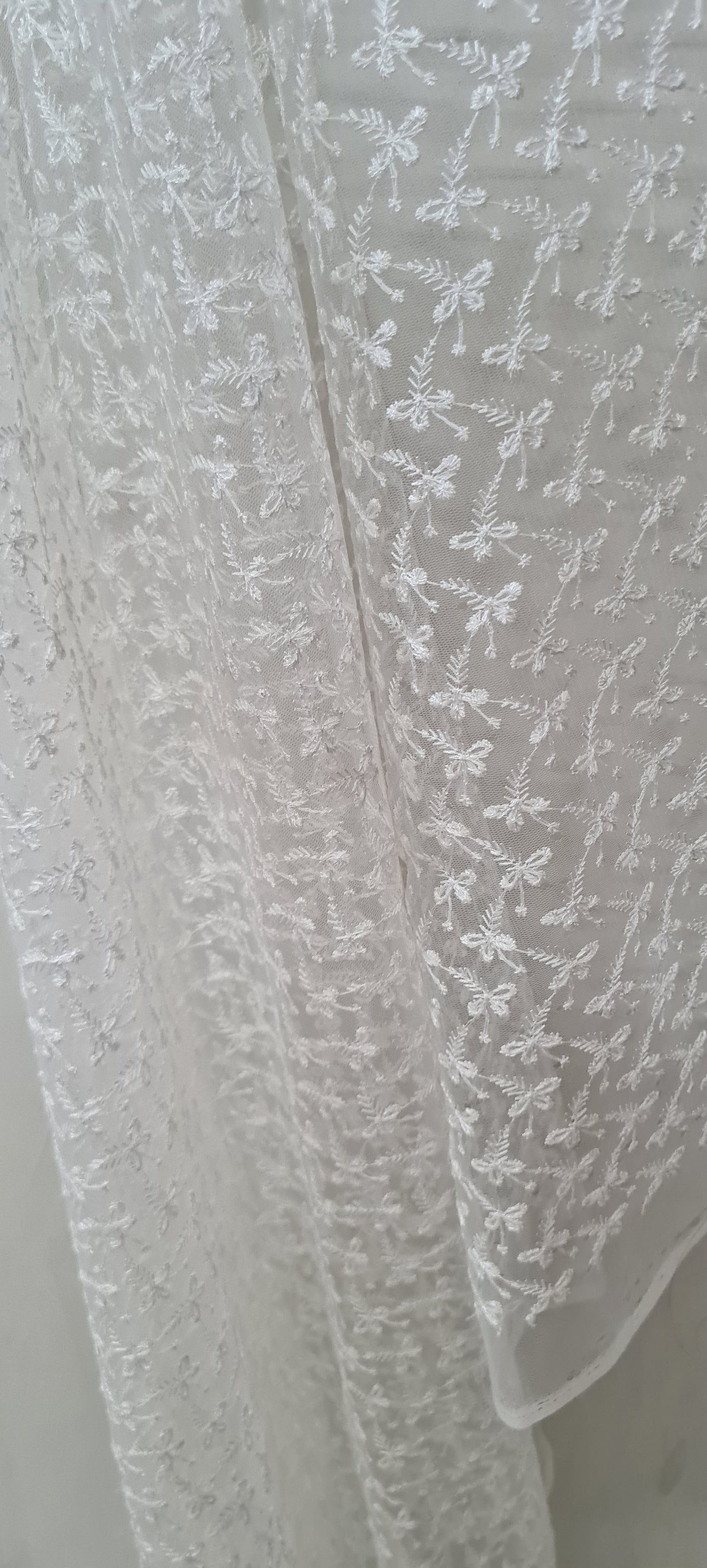 White Abstract Embroidered Net Fabric