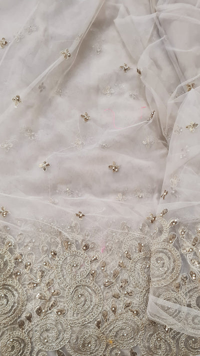 Cream Traditional Embroidered Net Fabric