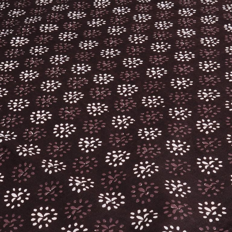 Brown & White Motifs Printed Pure Cotton Fabric