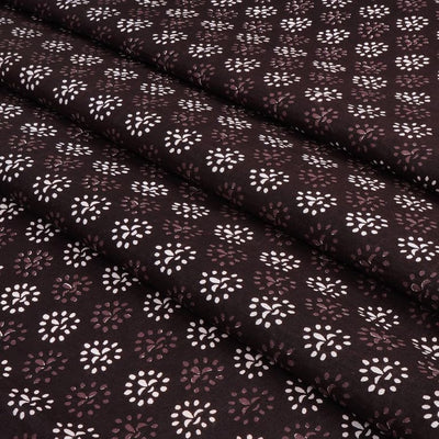 Brown & White Motifs Printed Pure Cotton Fabric